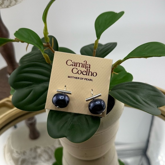 Camila Coelho Black Pearl Stud Earrings - Picture 1 of 5